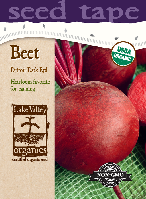 Organic Detroit Dark Red Beet seed tape packet artwork.