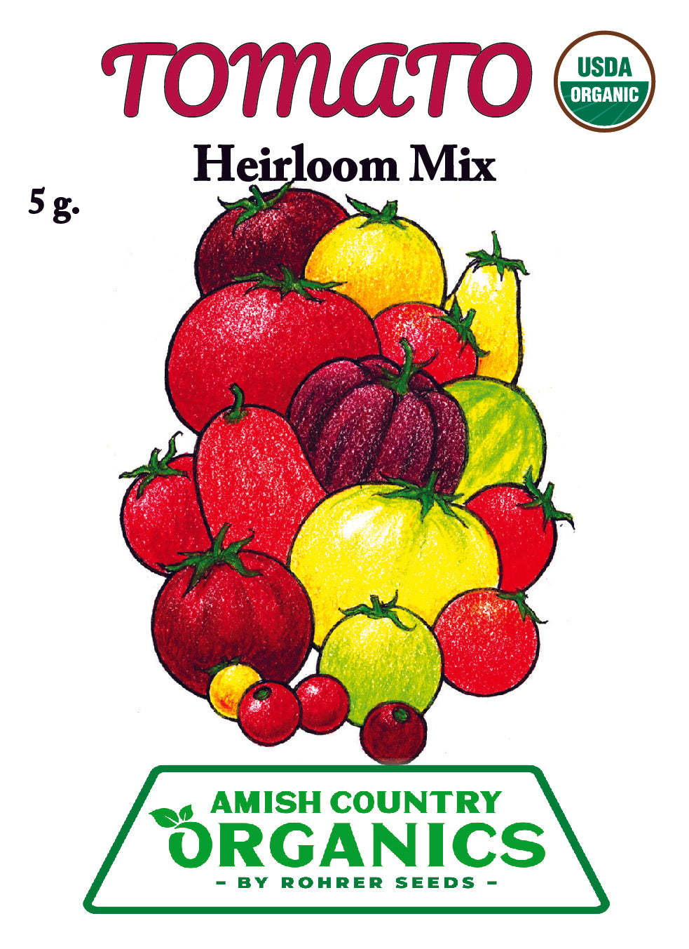 Organic Tomato Seeds — USDA Certified Heirloom Mix (100 seeds) Rohrer